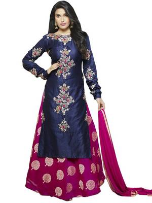 Blue embroidered cotton unstitched salwar with dupatta 1