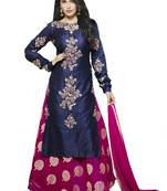Blue embroidered cotton unstitched salwar with dupatta