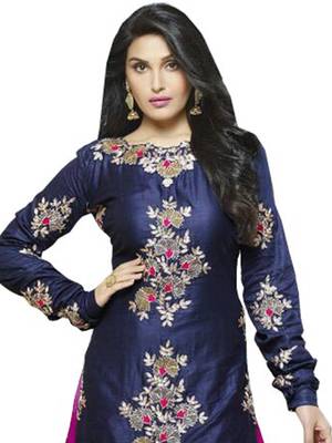 Blue embroidered cotton unstitched salwar with dupatta 2