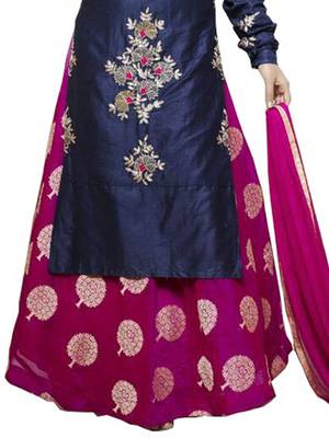 Blue embroidered cotton unstitched salwar with dupatta 4