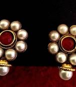 Beautiful white flower pearl maroon earring, ethnic India Bollywood Jewelry v11m