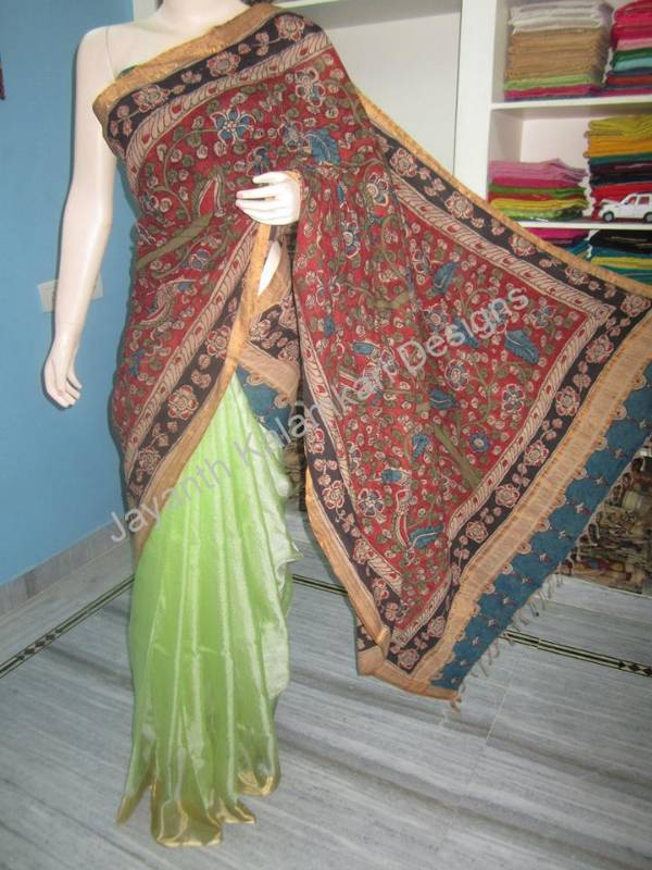 Pen Kalamkari Half and Half Saree