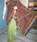 Pen Kalamkari Half and Half Saree