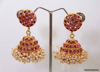  Round Stud Stone Layered Jumka - Purple 1