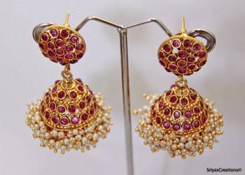  Round Stud Stone Layered Jumka - Purple 2