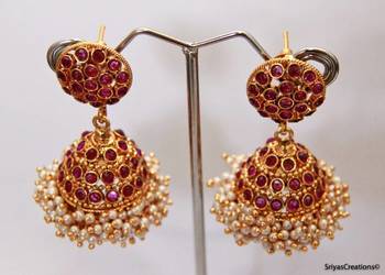  Round Stud Stone Layered Jumka - Purple 3
