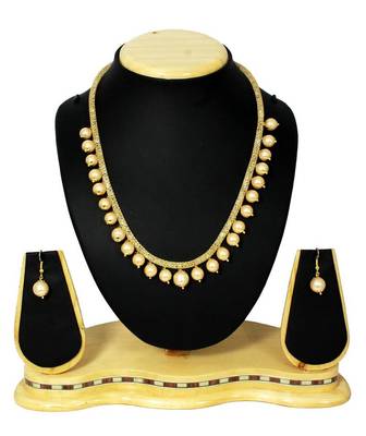 White moti and crystal designer mala necklace with earring set partywear 1