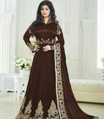 Brown embroidered georgette semi stitched salwar with dupatta