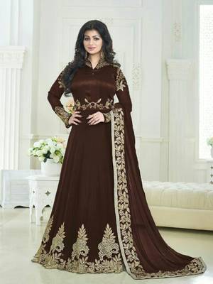 Brown embroidered georgette semi stitched salwar with dupatta 2
