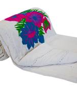 White Blanket With Flower Prints Quilt Queen Size Jaipuri Razai