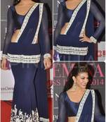 bollywood actress Jacqueline Fernandez beautiful in blue designer saree draping style At Femina Miss