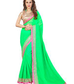 green mirror work Georgette saree with blouse