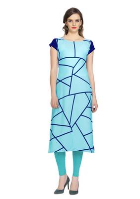 blue faux crepe crepe stitched kurtis 1