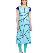 blue faux crepe crepe stitched kurtis