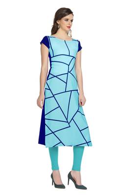 blue faux crepe crepe stitched kurtis 2