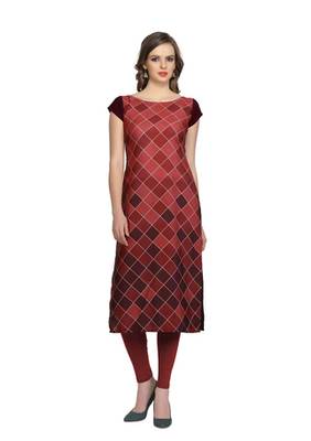 maroon geometric print crepe stitched kurtis 1