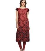 maroon geometric print crepe stitched kurtis