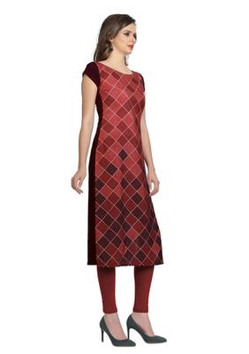 maroon geometric print crepe stitched kurtis 2