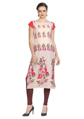 peach floral print crepe stitched kurtis 1