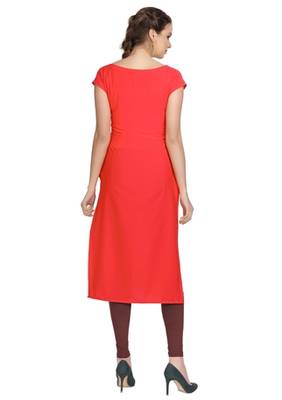peach floral print crepe stitched kurtis 3