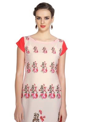 peach floral print crepe stitched kurtis 4