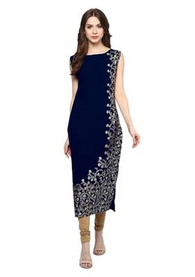 blue floral print crepe stitched kurtis 1