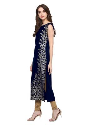 blue floral print crepe stitched kurtis 2