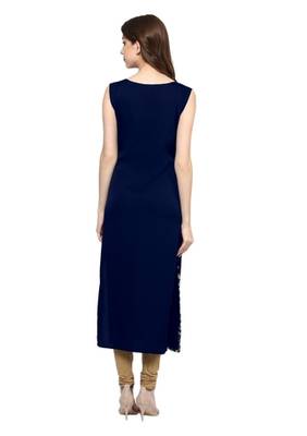 blue floral print crepe stitched kurtis 3