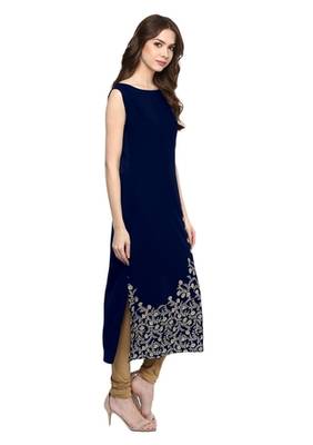 blue floral print crepe stitched kurtis 4