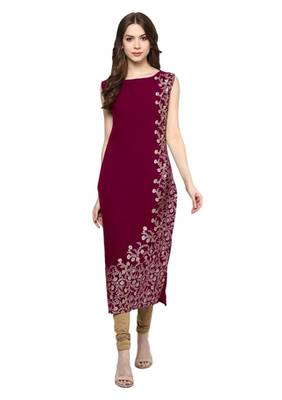 pink floral print crepe stitched kurtis 1
