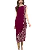 pink floral print crepe stitched kurtis