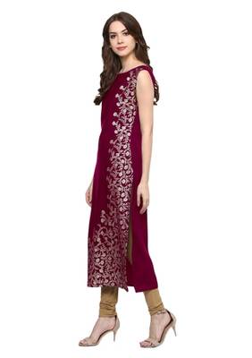 pink floral print crepe stitched kurtis 2