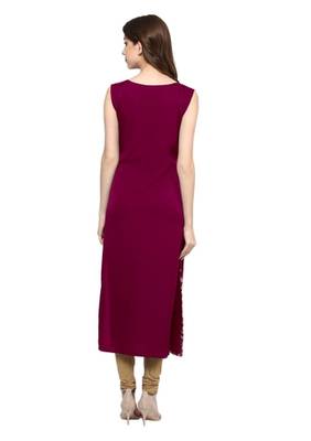 pink floral print crepe stitched kurtis 3