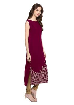pink floral print crepe stitched kurtis 4