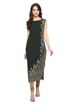 grey floral print crepe stitched kurtis 1