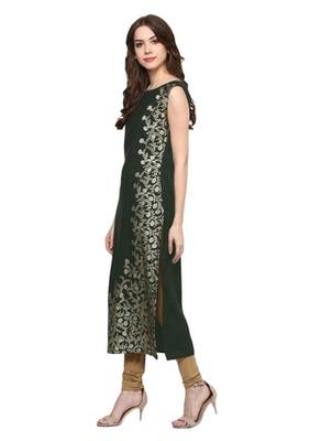 grey floral print crepe stitched kurtis 2