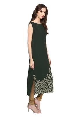 grey floral print crepe stitched kurtis 4