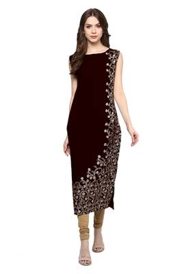 maroon floral print crepe stitched kurtis 1