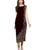 maroon floral print crepe stitched kurtis