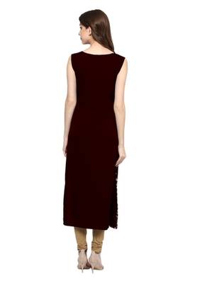 maroon floral print crepe stitched kurtis 3