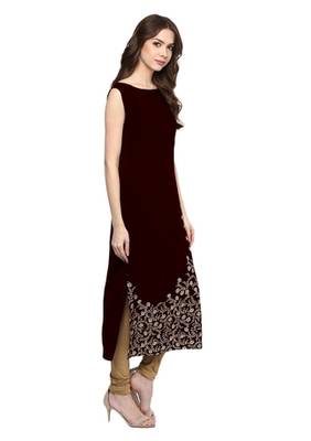 maroon floral print crepe stitched kurtis 4