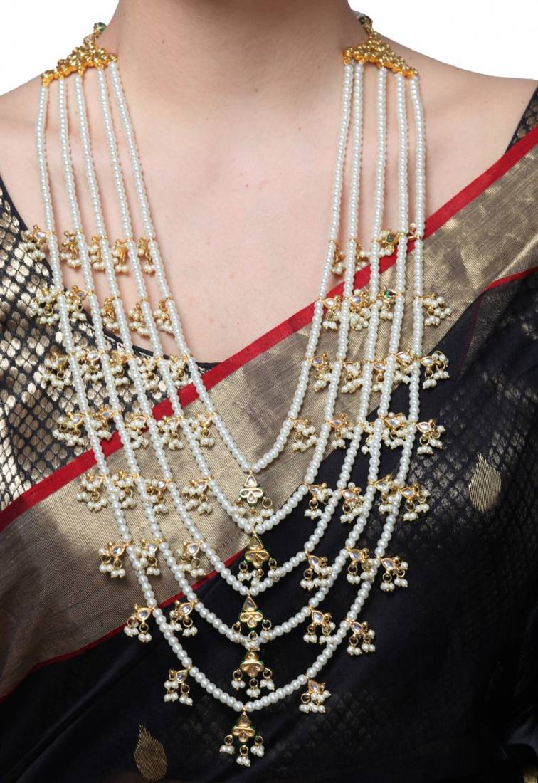 Gold Plated Shell Pearl 5 Line Kundan 
