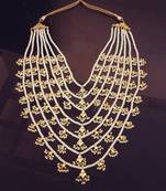 Gold Plated Shell Pearl 7 Line Kundan Satlada Rani Haar Necklace