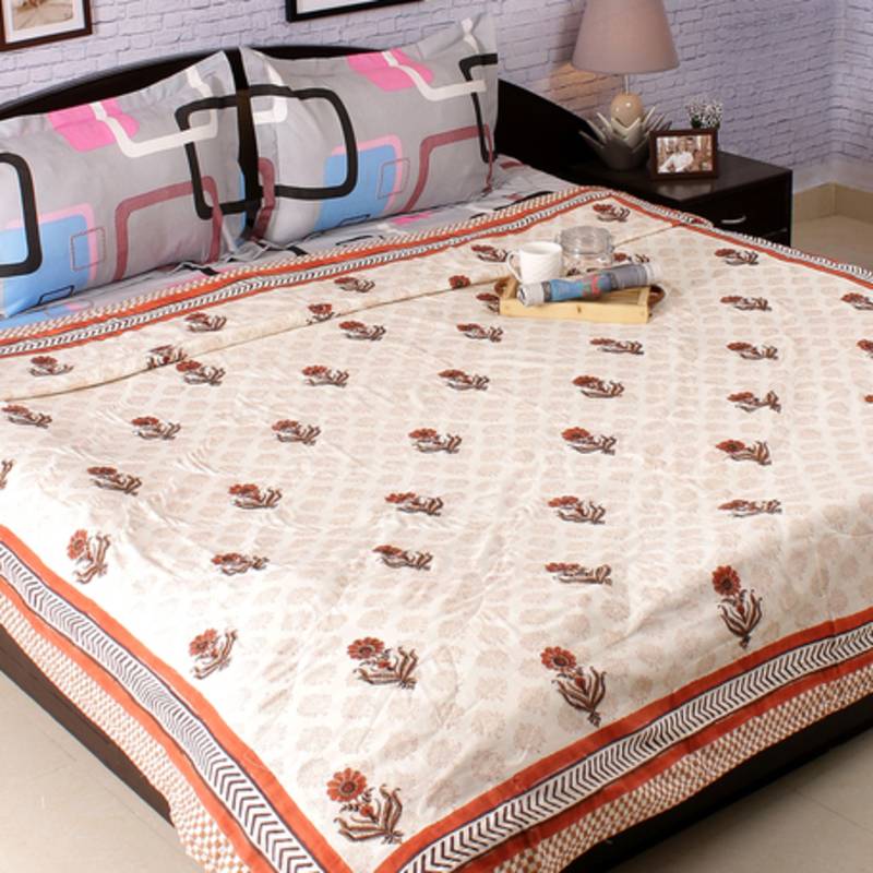 OffWhite And Earth Tone Pure Cotton Double Duvet Cover Aapno
