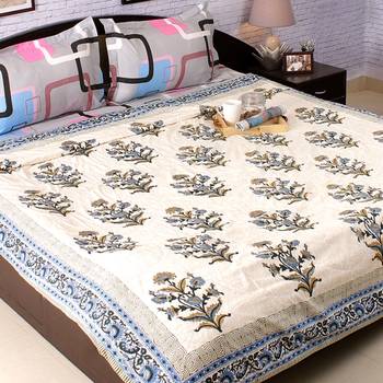 Block Print Pure Cotton Double Duvet Covers In Blue And Green 1
