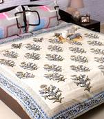 Block Print Pure Cotton Double Duvet Covers In Blue And Green