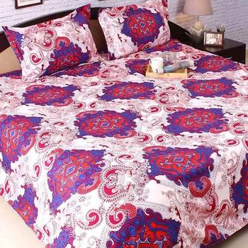 Mauve & Beige Polyester King Size Bedsheet With Classic Royal Print 1