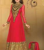 Sushmita Sen Attractive Maroon Georgette Salwar Suit Adorned by Embroidery Work