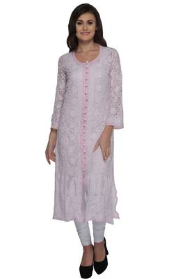 Ada Pink Hand Embroidered Georgette Chikankari Kurti 2
