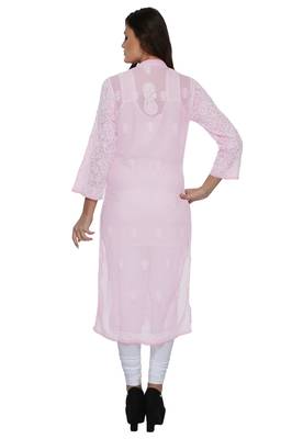 Ada Pink Hand Embroidered Georgette Chikankari Kurti 3
